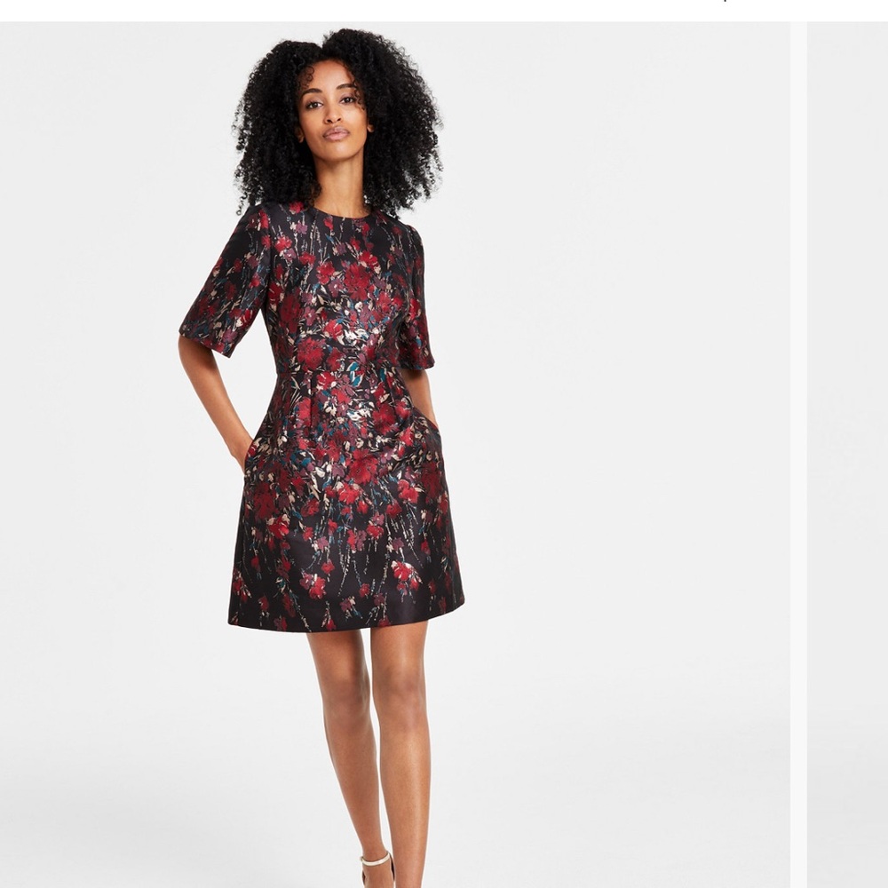 Floral Black and Red Women's Dress